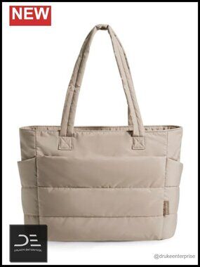 Lightweight Puffy Tote Bag with Compartments Shoulder Handbag for Travel Work